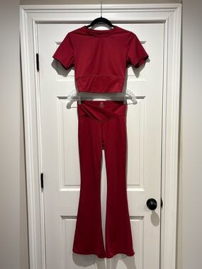 JoyLab Burgundy Red Two-Piece Set -Crop Top(SMALL)  &‎ Flared Leggings(X-SMALL)